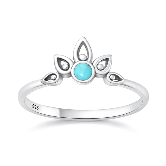 Silver Stone Ring - Lotus Crown