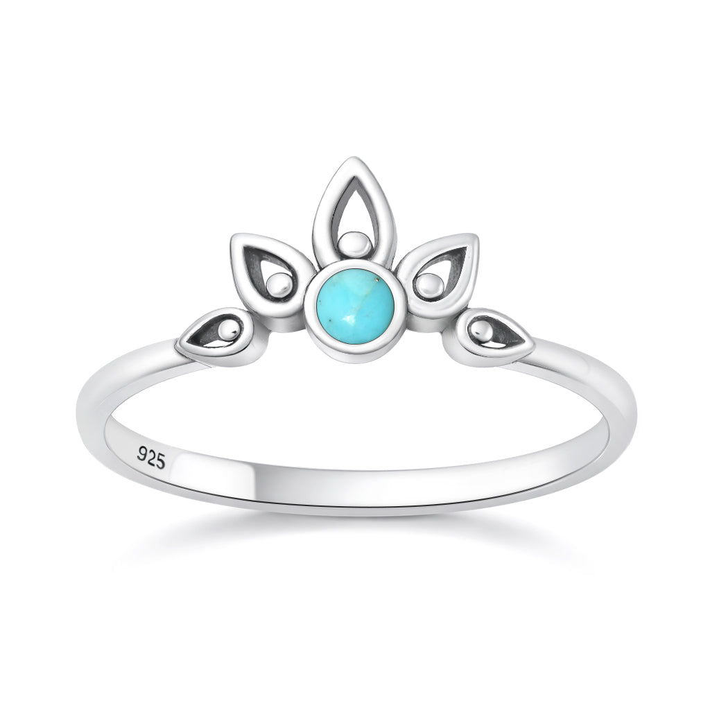 Silver Stone Ring - Lotus Crown