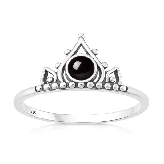 Silver Stone Ring - Boho Crown