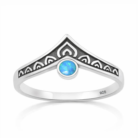 Silver Lab Opal Ring - V Shaped