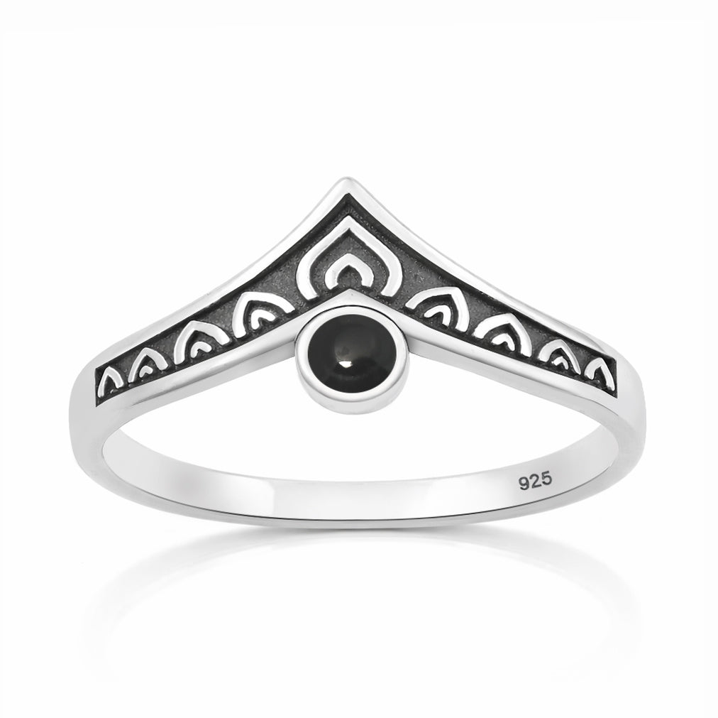 Silver Stone Ring - V Shaped
