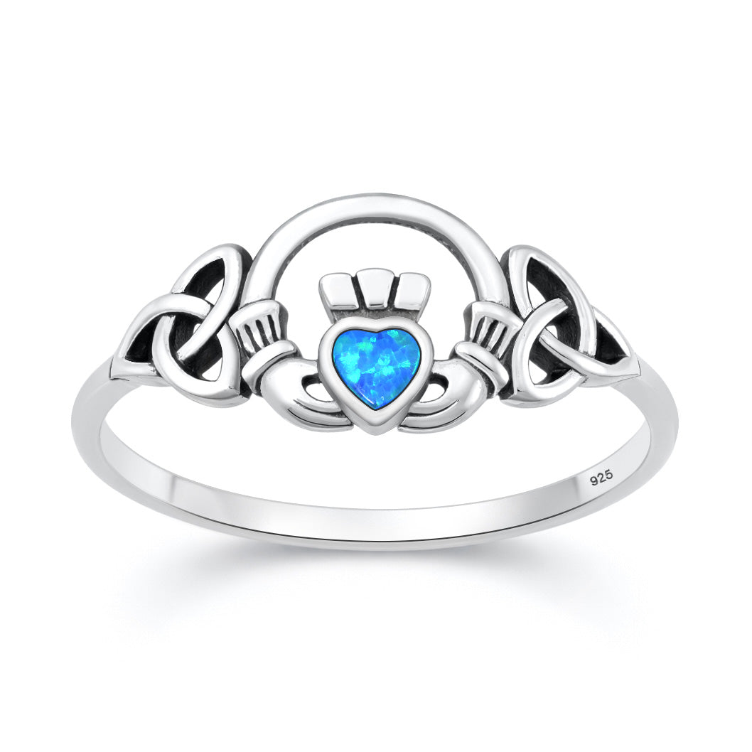 Silver Lab Opal Ring - Claddagh