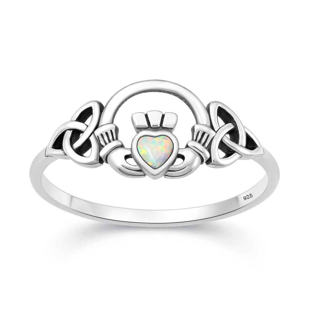 Silver Lab Opal Ring - Claddagh