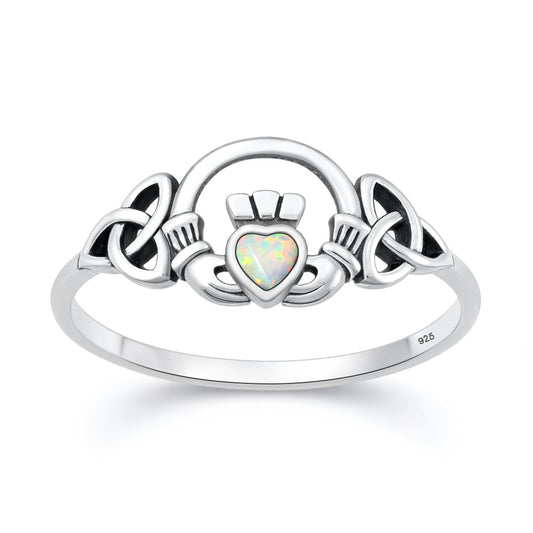 Silver Lab Opal Ring - Claddagh