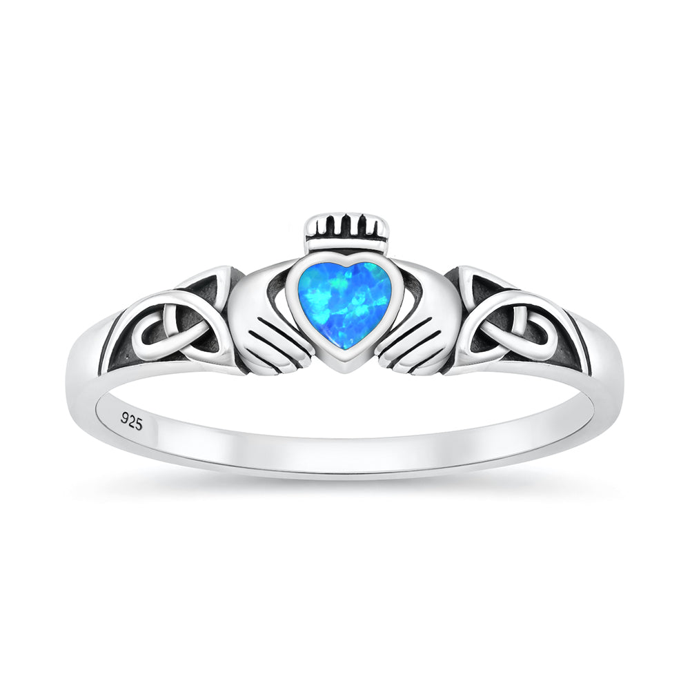 Silver Lab Opal Ring - Claddagh