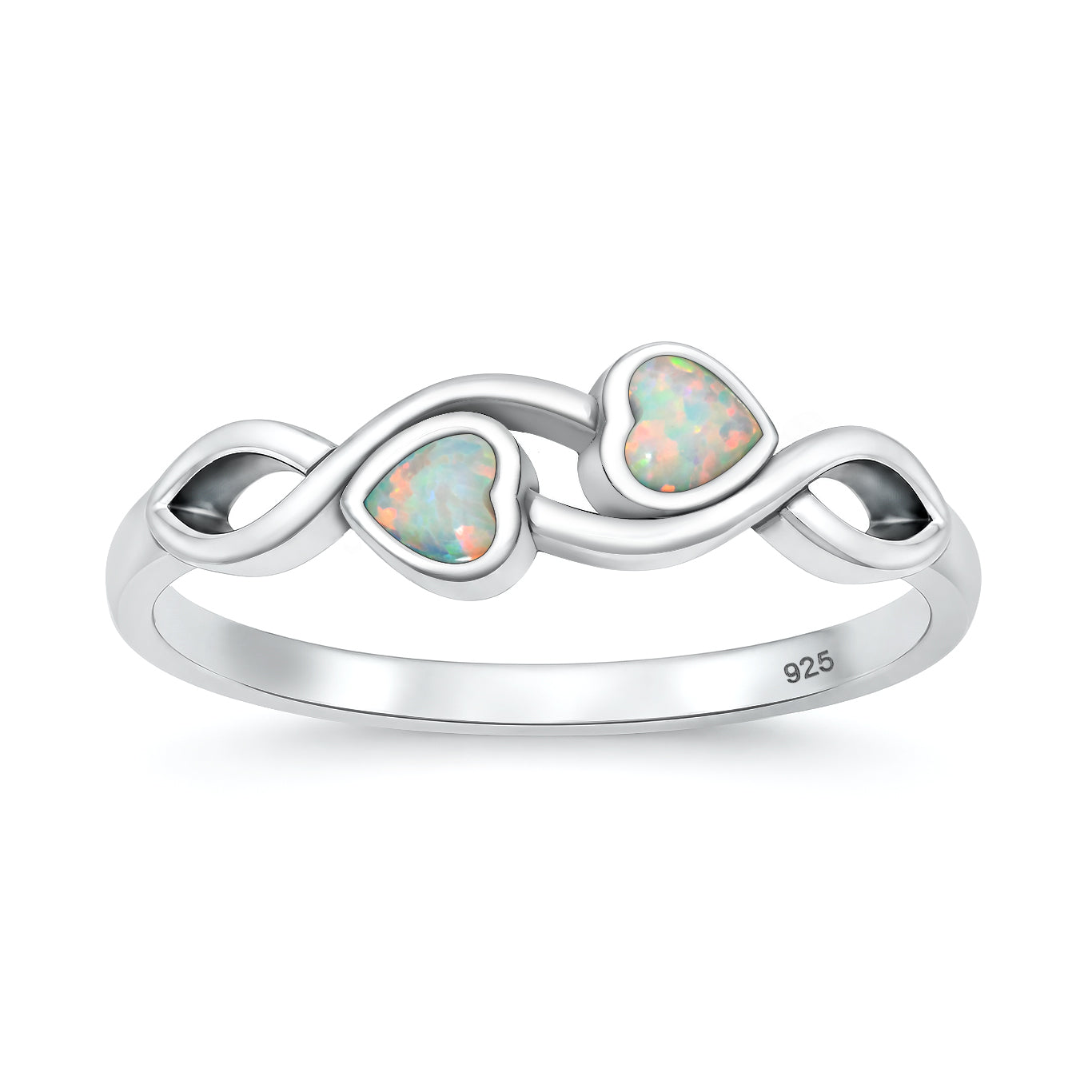 Silver Lab Opal Ring - Hearts