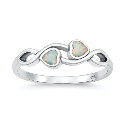 Silver Lab Opal Ring - Hearts