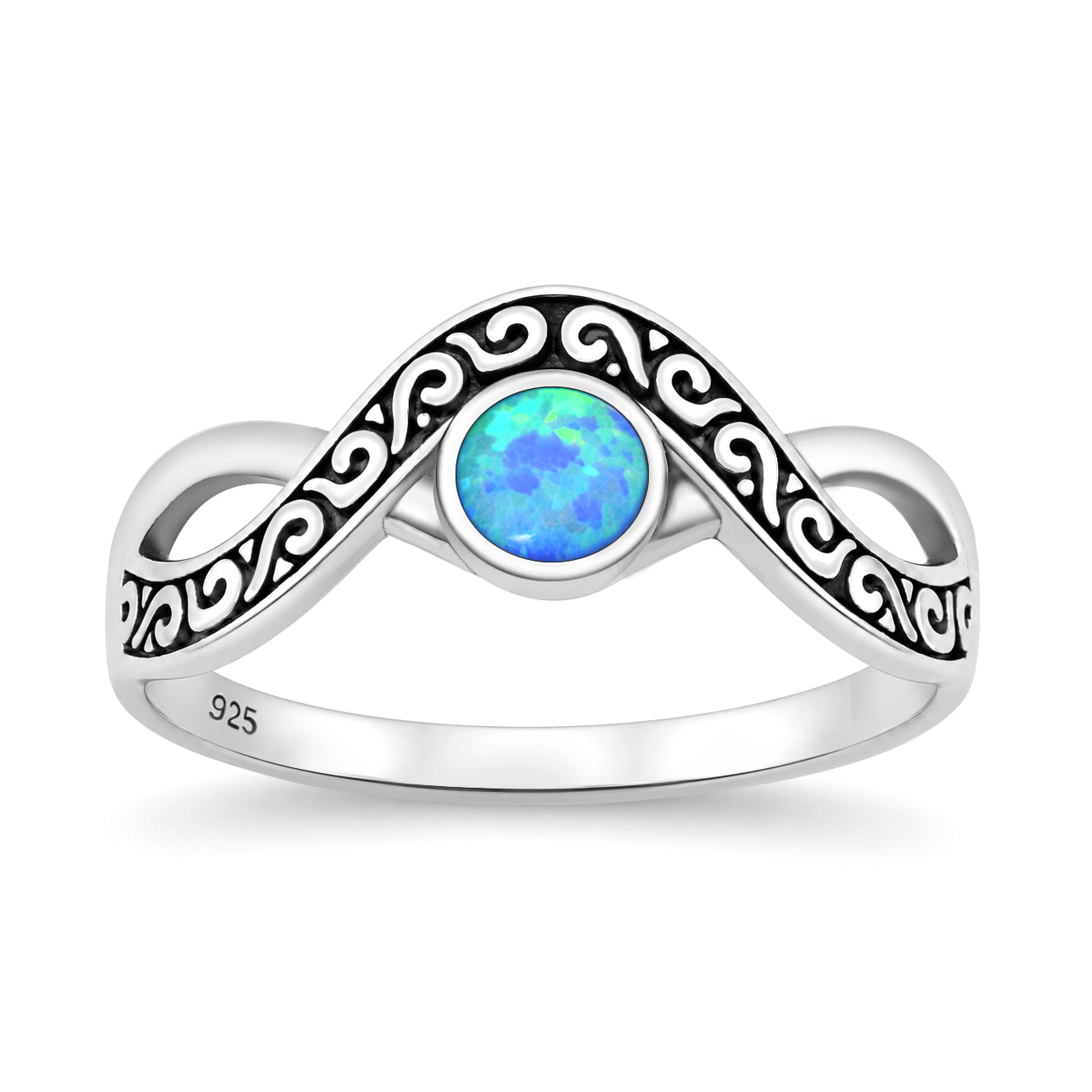 Silver Lab Opal Ring - Tribal Wave