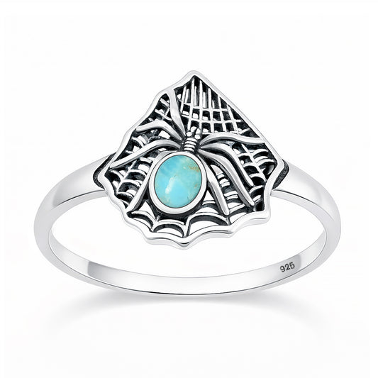 Silver Stone Ring - Spider & Web