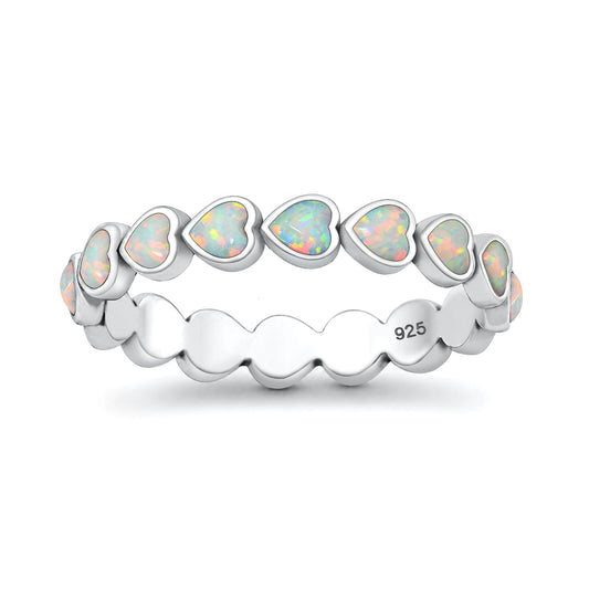 Silver Lab Opal Ring - Hearts
