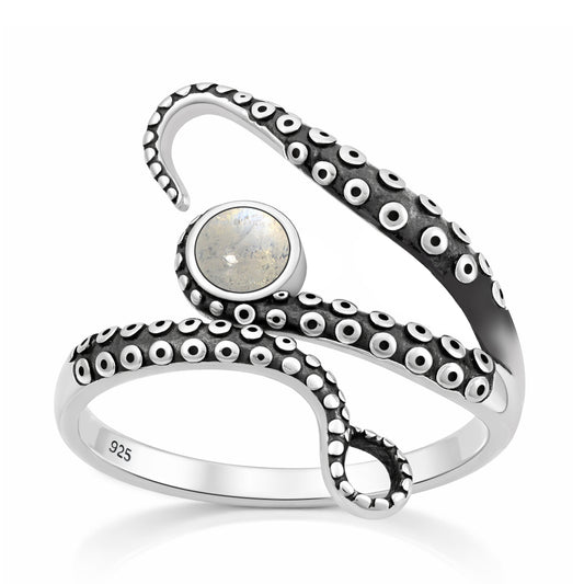 Silver Stone Ring - Tentacles