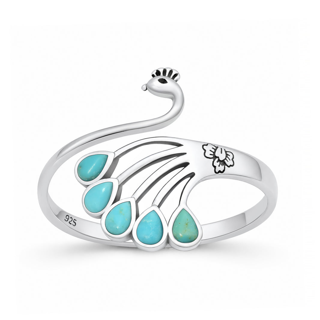 Silver Stone Ring - Peacock