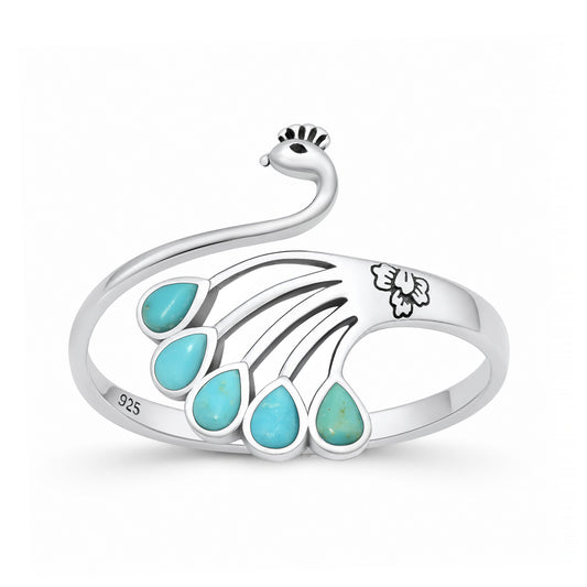 Silver Stone Ring - Peacock