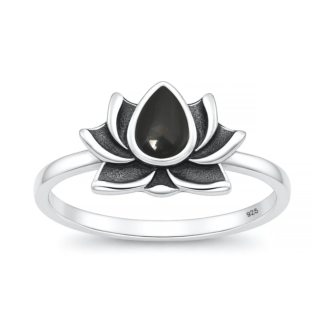 Silver Stone Ring - Lotus