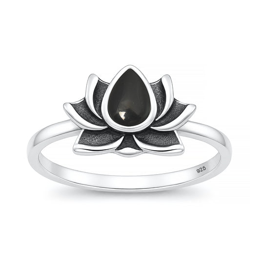 Silver Stone Ring - Lotus