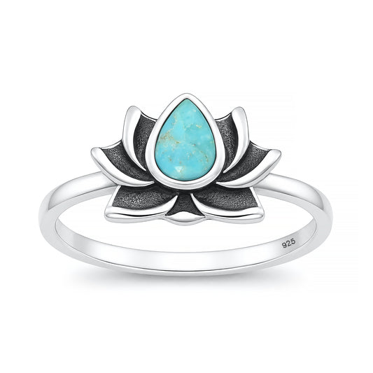 Silver Stone Ring - Lotus