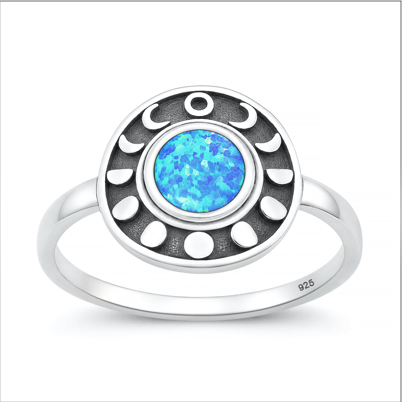 Silver Lab Opal Ring - Moon Phases