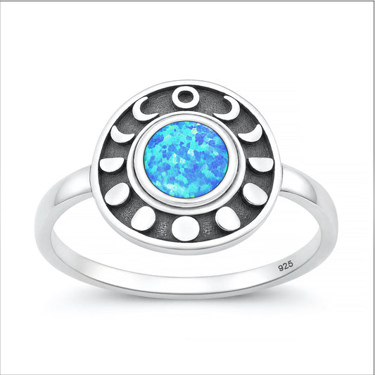 Silver Lab Opal Ring - Moon Phases