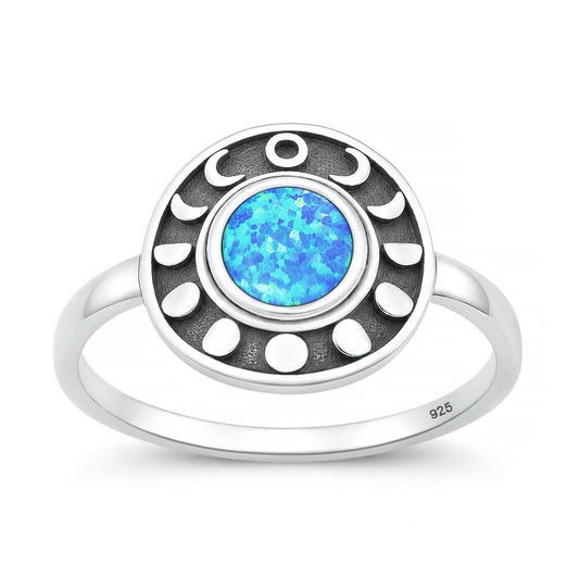 Silver Lab Opal Ring - Moon Phases