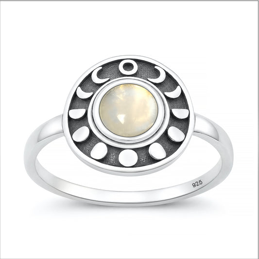 Silver Stone Ring - Moon Phases