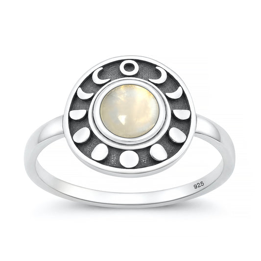 Silver Stone Ring - Moon Phases