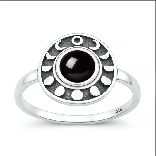 Silver Stone Ring - Moon Phases