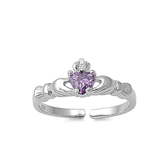 Silver CZ Toe Ring - Claddagh