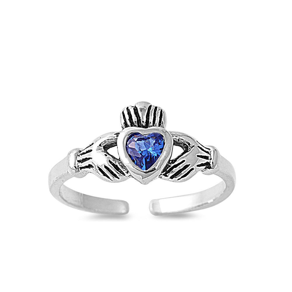 Silver CZ Toe Ring - Claddagh