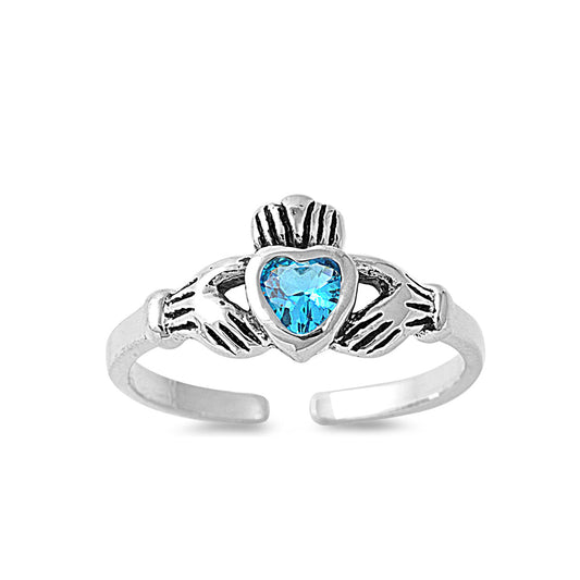 Silver CZ Toe Ring - Claddagh