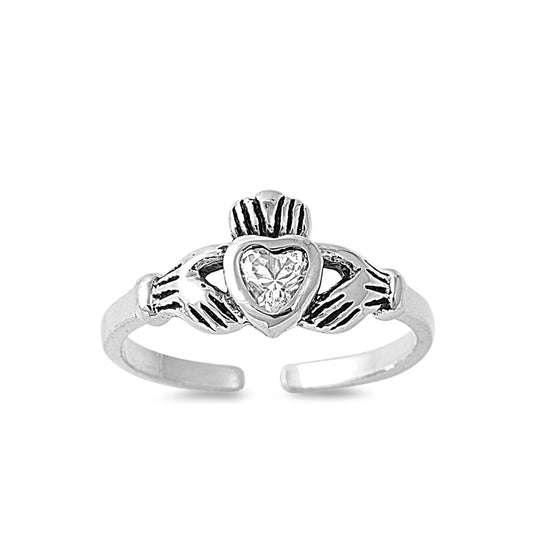 Silver CZ Toe Ring - Claddagh