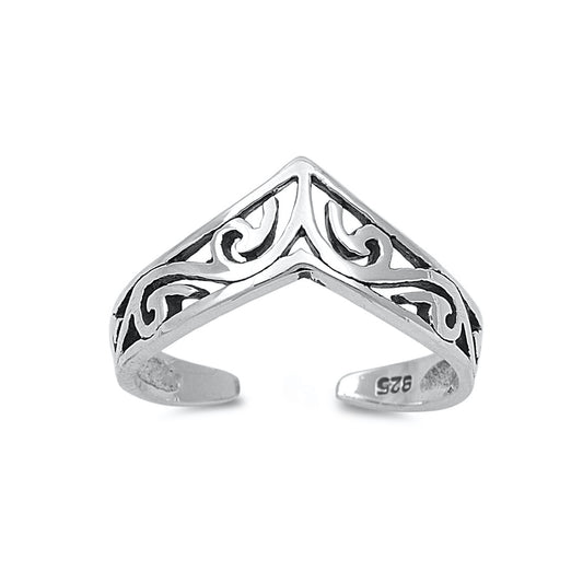 Silver Toe Ring - V Shape Filigree