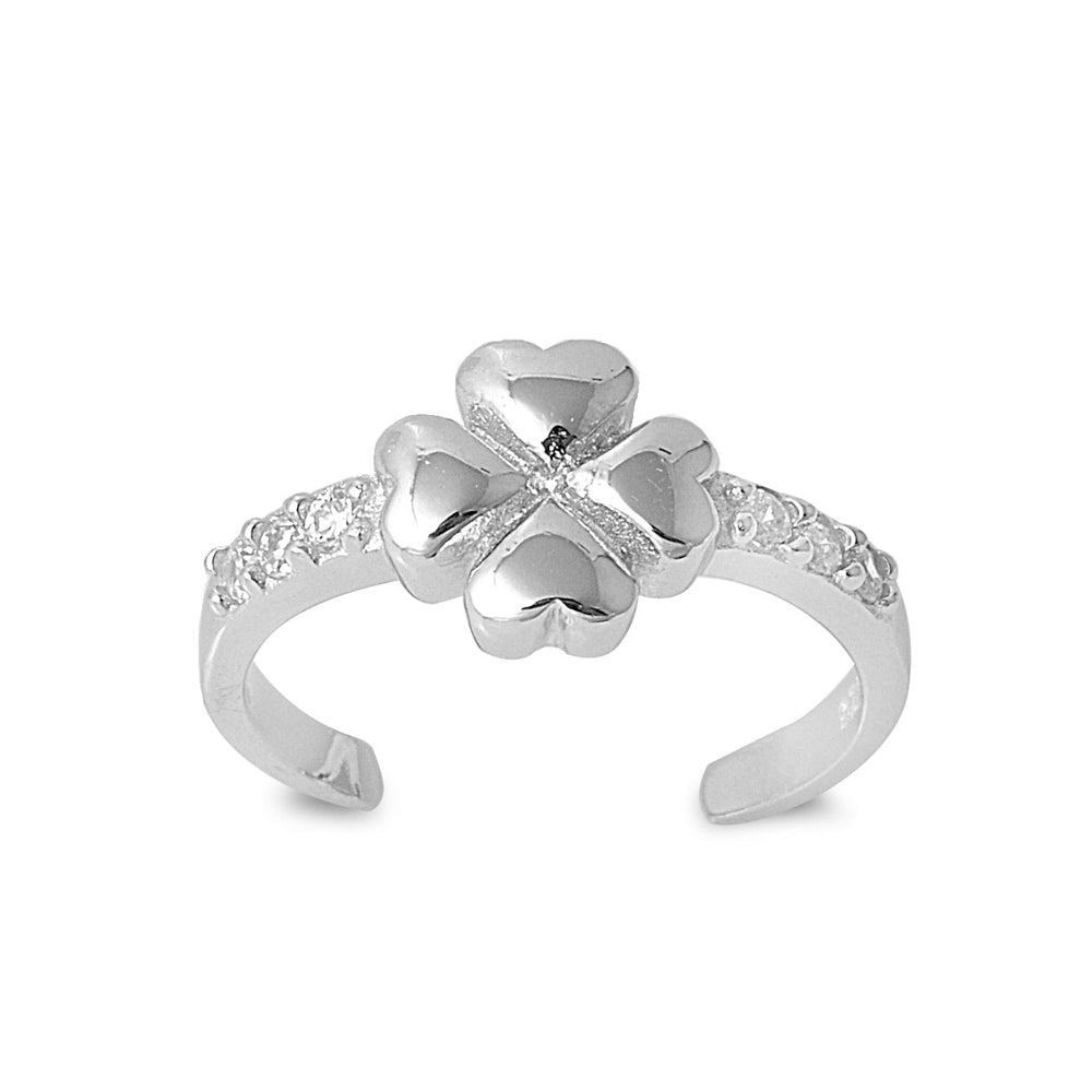 Silver Toe Ring - Four Leaf Clover