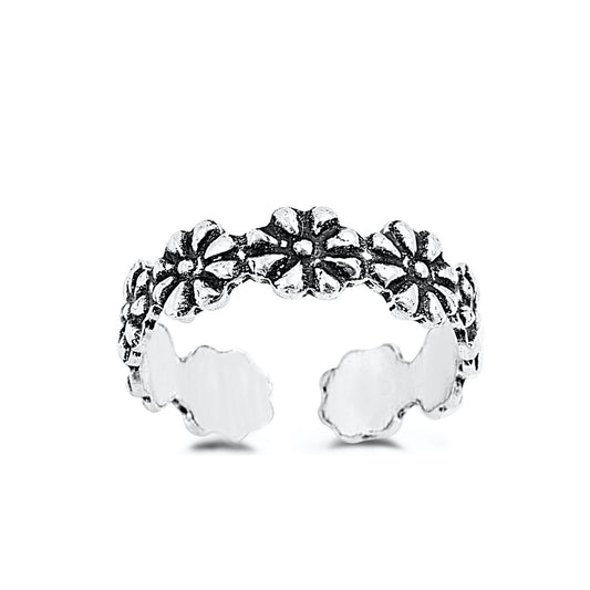 Silver Toe Ring - Flowers