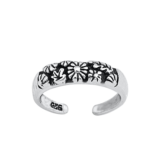 Silver Toe Ring - Flowers