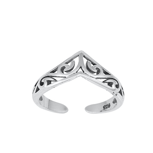 Silver Toe Ring - V Shaped Filigree