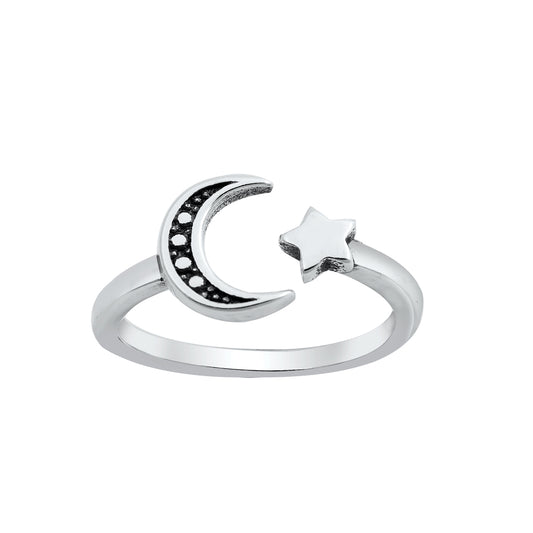 Silver Toe Ring - Moon and Star