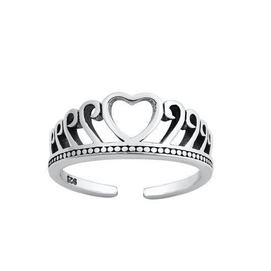 Silver Toe Ring - Heart Crown