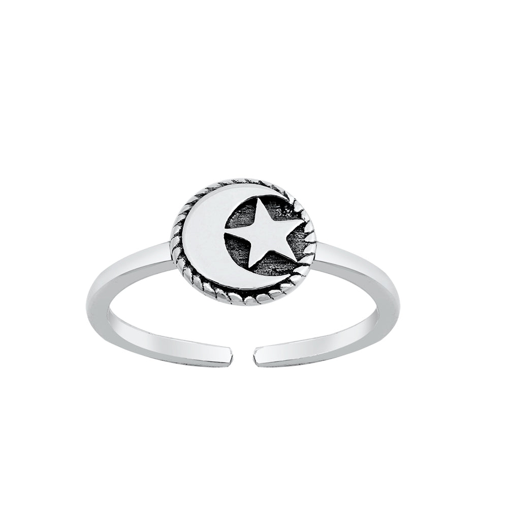 Silver Toe Ring - Moon & Star