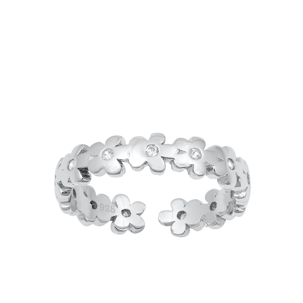 Silver Toe Ring - Flowers