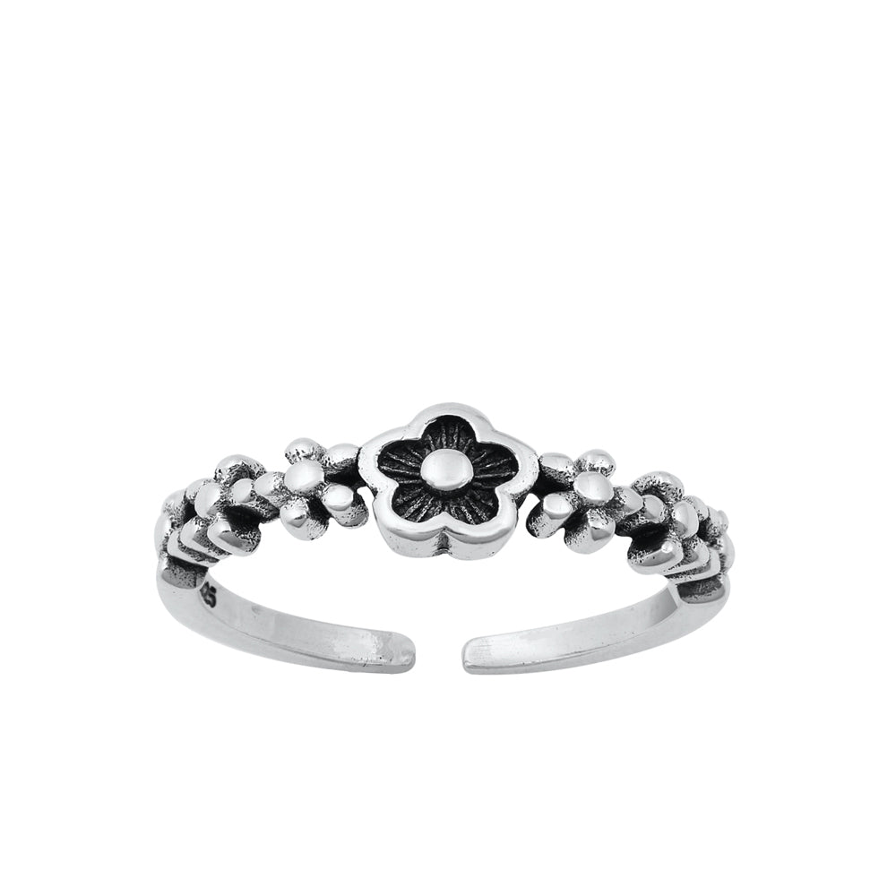 Silver Toe Ring - Flowers