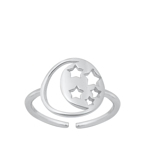 Silver Toe Ring - Moon & Stars