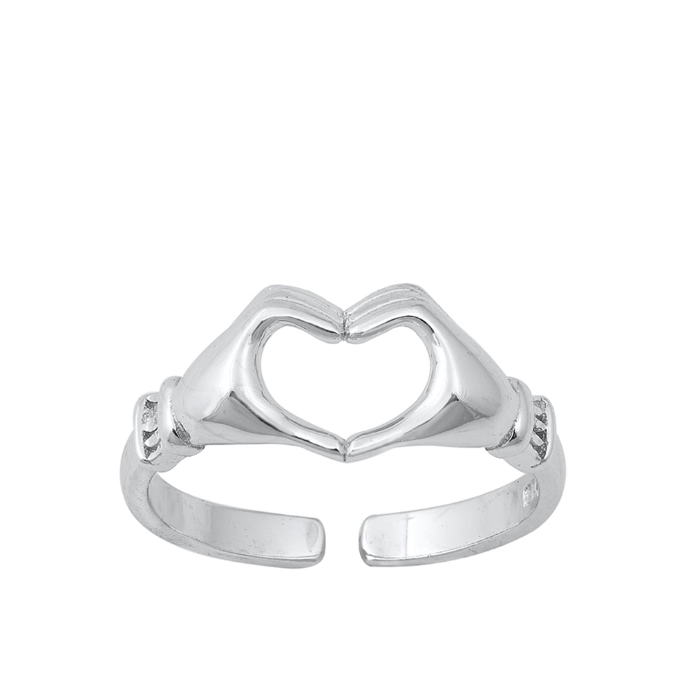 Silver Toe Ring - Heart Hands