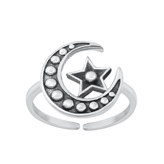 Silver Toe Ring - Moon & Star