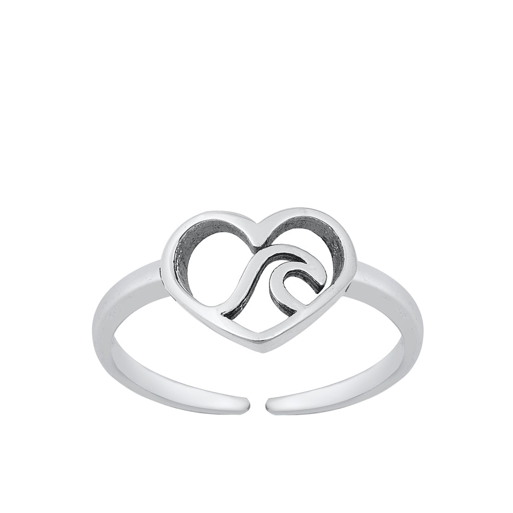 Silver Toe Ring - Heart & Wave