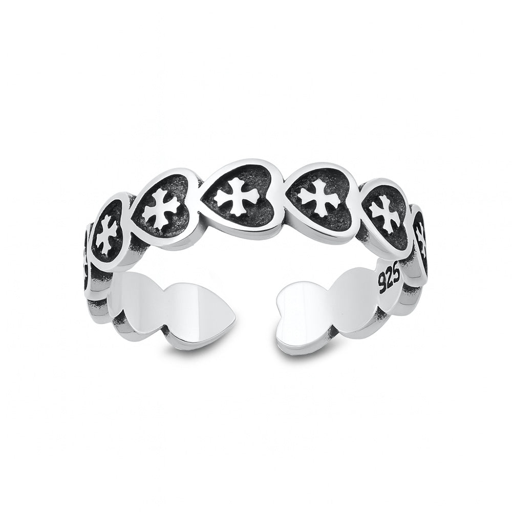 Silver Toe Ring - Heart Cross