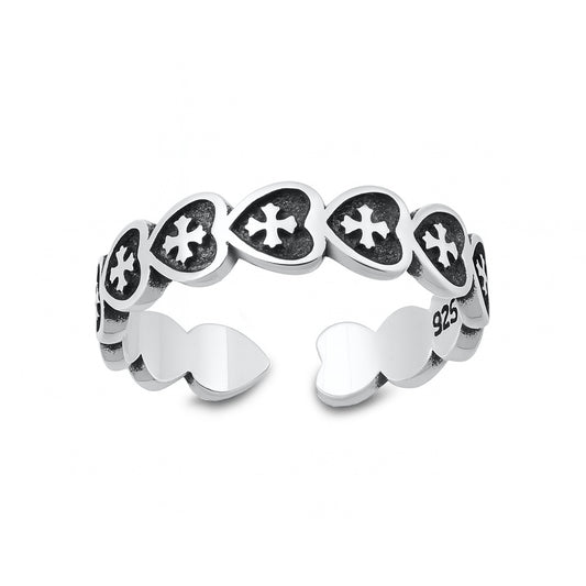 Silver Toe Ring - Heart Cross