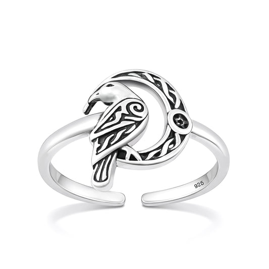 Silver Toe Ring - Tribal Bird & Moon