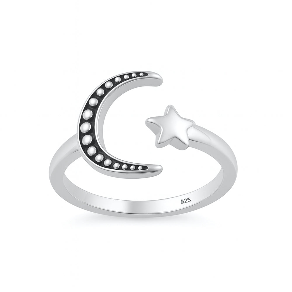 Silver Toe Ring - Moon & Star