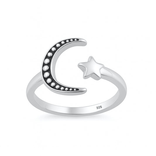 Silver Toe Ring - Moon & Star