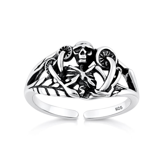 Silver Toe Ring - Skeleton & Mushrooms